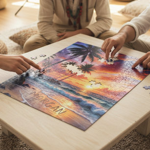Aangepaste tropische strand zonsondergang   kustku legpuzzel