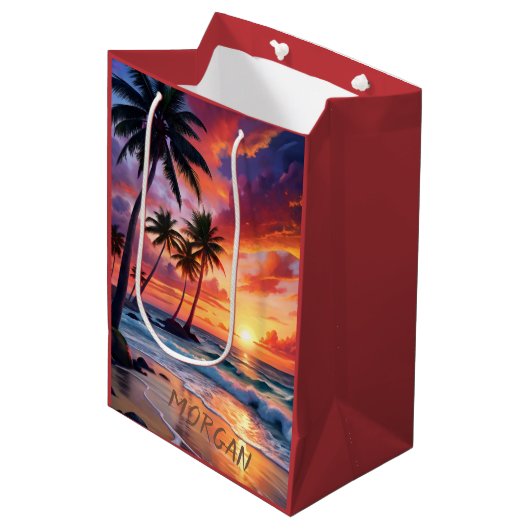 Aangepaste tropische strand zonsondergang | kustku medium cadeauzakje (Voorkant Gekanteld)