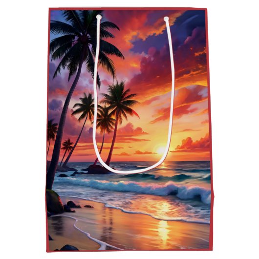 Aangepaste tropische strand zonsondergang | kustku medium cadeauzakje (Achterkant)