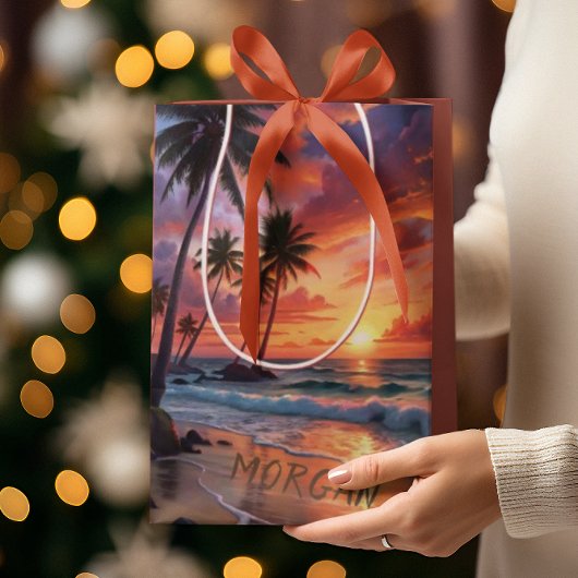 Aangepaste tropische strand zonsondergang | kustku medium cadeauzakje