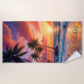 Aangepaste tropische strand zonsondergang | kustku strandlaken (Voorkant)