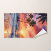 Aangepaste tropische strandzonsondergang | Kustspo Handdoek (Handdoek)