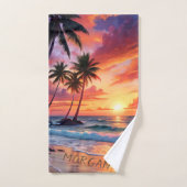 Aangepaste tropische strandzonsondergang | Kustspo Handdoek (Handdoek)
