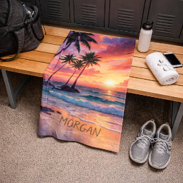 Aangepaste tropische strandzonsondergang | Kustspo Handdoek