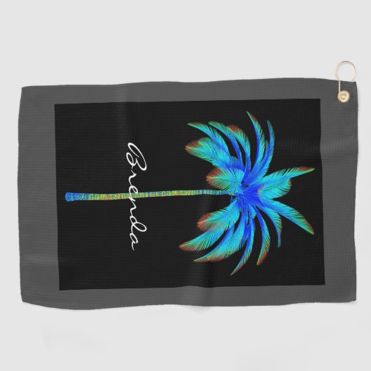 Aangepaste tropische turkooispalmboom golfhanddoek (Horizontaal)