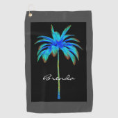 Aangepaste tropische turkooispalmboom golfhanddoek (Voorkant)