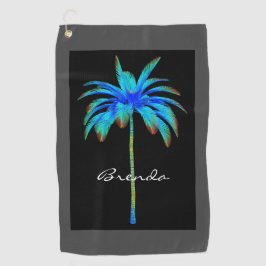 Aangepaste tropische turkooispalmboom golfhanddoek