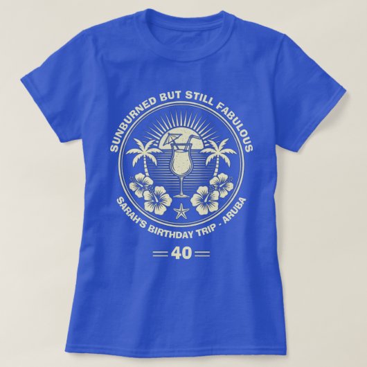 Aangepaste  tropische verjaardagsreis t-shirt (Design voorkant)