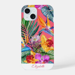 Aangepaste Tropische Vogel Van Paradijs En Orchide iPhone 15 Case