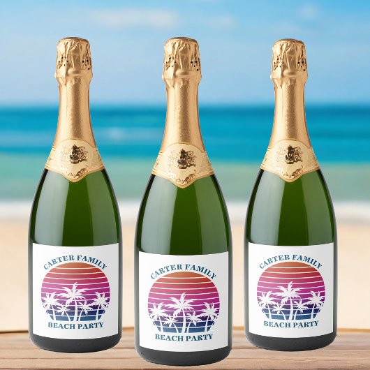 Aangepaste Tropische Zonneroze Beach Party Sparkling Wijnetiket