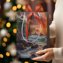 Aangepaste tropische zonsondergang kliffen - Kusts Medium Cadeauzakje