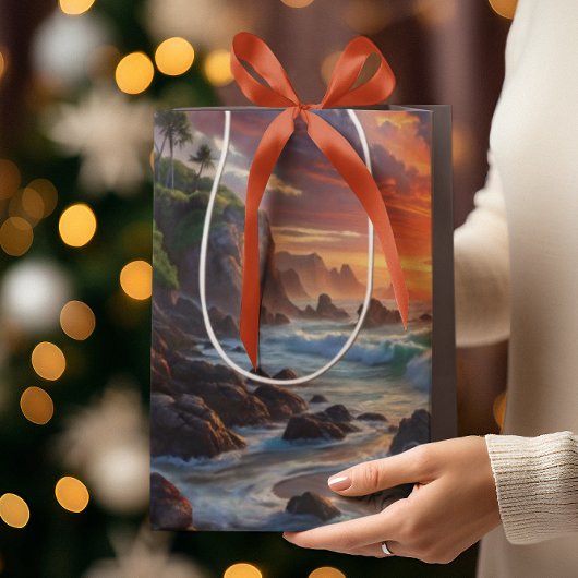 Aangepaste tropische zonsondergang kliffen - Kusts Medium Cadeauzakje