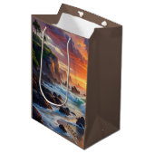 Aangepaste tropische zonsondergang kliffen - Kusts Medium Cadeauzakje (Voorkant Gekanteld)