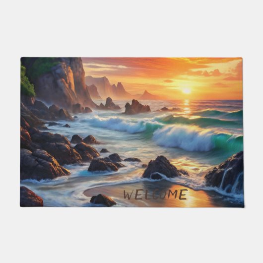 Aangepaste tropische zonsondergang kliffen - leven deurmat (Voorkant)