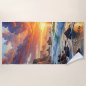 Aangepaste tropische zonsondergang kliffen - leven strandlaken (Voorkant)