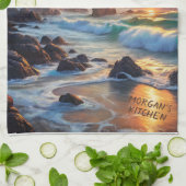 Aangepaste tropische zonsondergang kliffen - leven theedoek (Gevouwen)