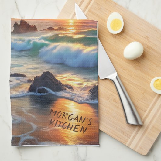 Aangepaste Tropische Zonsondergang Kliffen – Leven Theedoek (Quarter Fold)