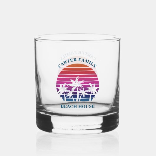 Aangepaste tropische zonsondergang Palm Tree Beach Whisky Glas (Voorkant)