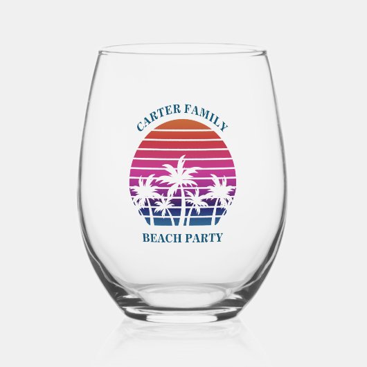Aangepaste tropische zonsondergang Palm Tree Beach Wijnglas Zonder Voet (Voorkant)