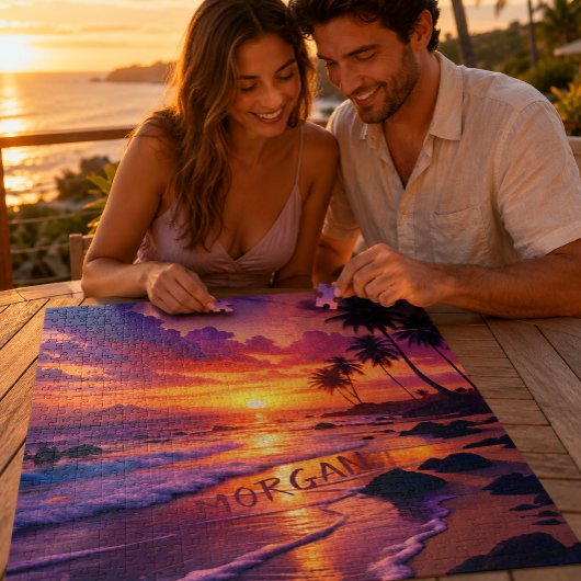 Aangepaste Tropische Zonsondergang Strand – Dromer Legpuzzel