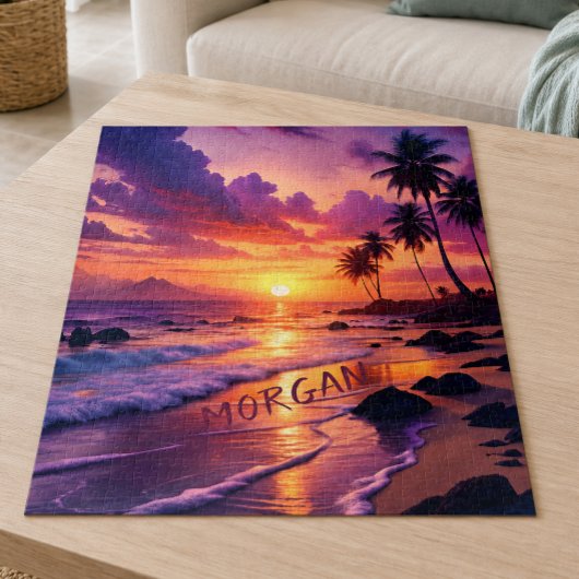 Aangepaste Tropische Zonsondergang Strand – Dromer Legpuzzel