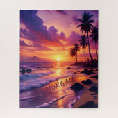 Aangepaste Tropische Zonsondergang Strand – Dromer Legpuzzel (Verticaal)
