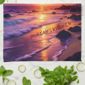 Aangepaste Tropische Zonsondergang Strand – Dromer Theedoek (Gevouwen)