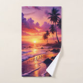 Aangepaste Tropische Zonsondergang Strand – Kustsp Handdoek (Handdoek)