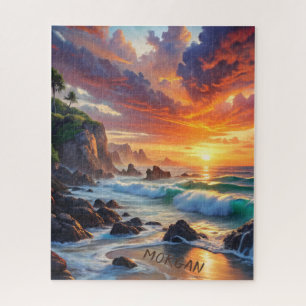 Aangepaste tropische zonsondergangkliffen – Levend Legpuzzel