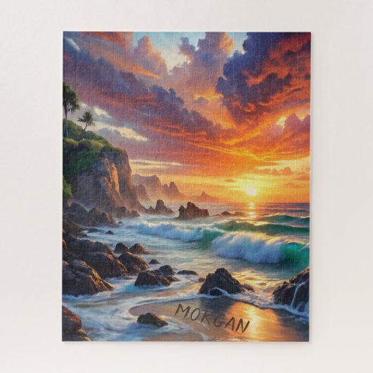 Aangepaste tropische zonsondergangkliffen – Levend Legpuzzel (Verticaal)