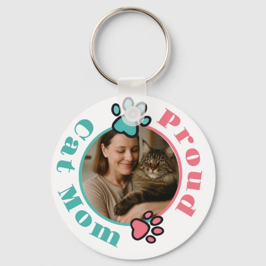 Aangepaste trots kattenmoeder-sleutelhanger met fo sleutelhanger (Voorkant)