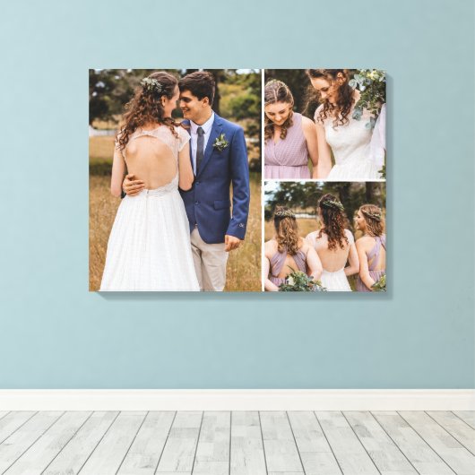 Aangepaste Trouw 3 Foto's eenvoudige lay-out Canvas Afdruk (Insitu (Houten vloer))