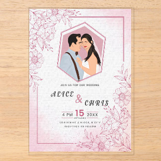 Aangepaste trouw-acrylcards met jouw cartoon-gezic acryl uitnodigingen