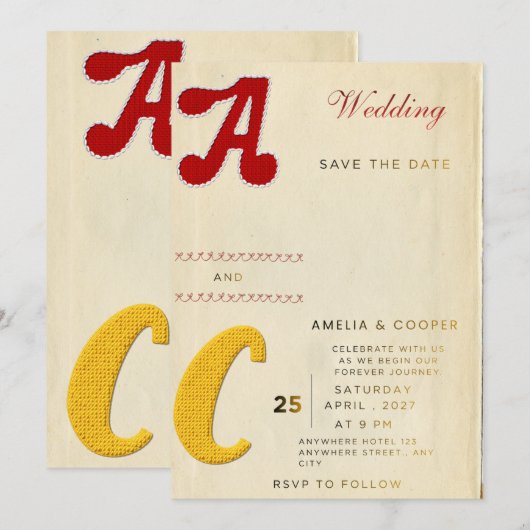 Aangepaste Trouw Uitnodiging – Elegante Typografie (Voorkant / Achterkant)