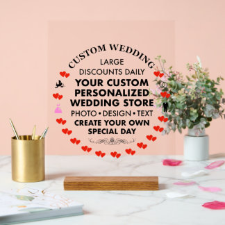 Aangepaste Trouwbord 14 "x 11" Acryl & Hout Stand Bord