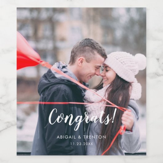 Aangepaste trouwdag foto Gefeliciteerd Wijn Etiket (Enkel label)