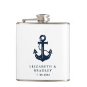 Aangepaste Trouwdag Nautilsche Navy Blauwe Anker Heupfles (Voorkant)