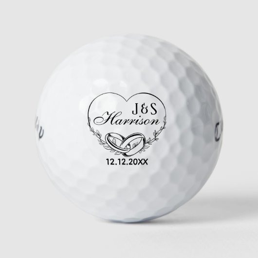 Aangepaste trouwdatum en naam van het koppel Trouw Golfballen (Voorkant)