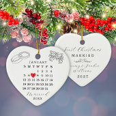 Aangepaste Trouwdatum Kalender Hart Kerstmis Keramisch Ornament