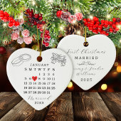 Aangepaste Trouwdatum Kalender Hart Kerstmis Keramisch Ornament