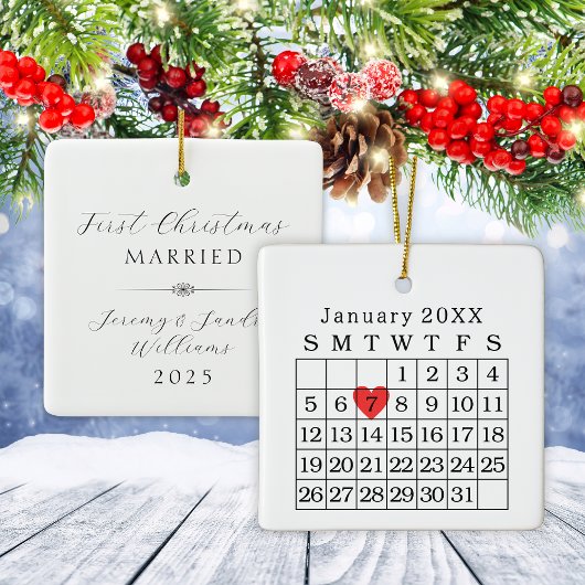 Aangepaste Trouwdatum Kalender Kerst Ornament