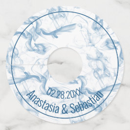 Aangepaste trouwdatum naam blauwe rook wijnglaslabel