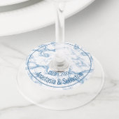 Aangepaste trouwdatum naam blauwe rook wijnglaslabel (Dichtbij)