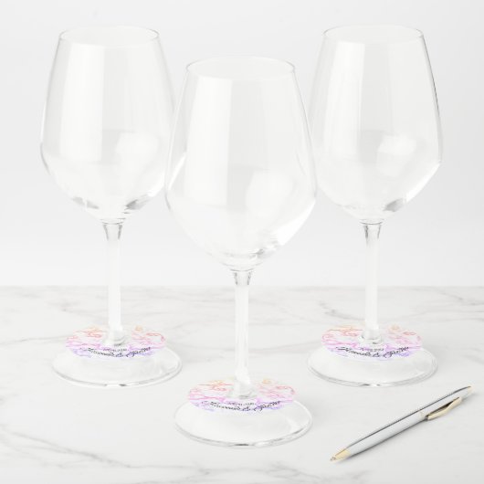 Aangepaste trouwdatum naam Kleurrijke nevelige roo Wijnglaslabel (Set)