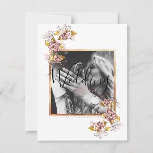 Aangepaste Trouwfoto Bloemen Goud Script Wit Kaart (Achterkant)