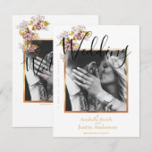 Aangepaste Trouwfoto Bloemen Goud Script Wit Kaart (Voorkant / Achterkant)
