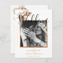 Aangepaste Trouwfoto Bloemen Goud Script Wit