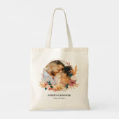 Aangepaste trouwfoto | Boho Floral Wildflower chic Tote Bag (Achterkant)
