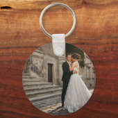 Aangepaste trouwfoto en datum Dubbelzijdig Sleutelhanger (Achterkant)