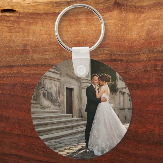 Aangepaste trouwfoto en datum Dubbelzijdig Sleutelhanger (Achterkant)